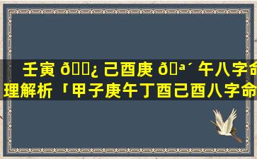 壬寅 🌿 己酉庚 🪴 午八字命理解析「甲子庚午丁酉己酉八字命理」